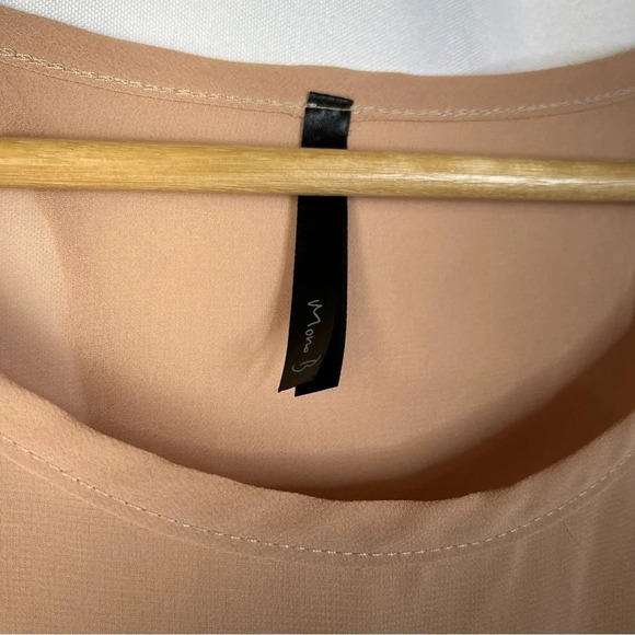 Mona B Light Brown Chiffon Open Ruffle Back Long Sleeve Blouse S - Picture 4 of 4